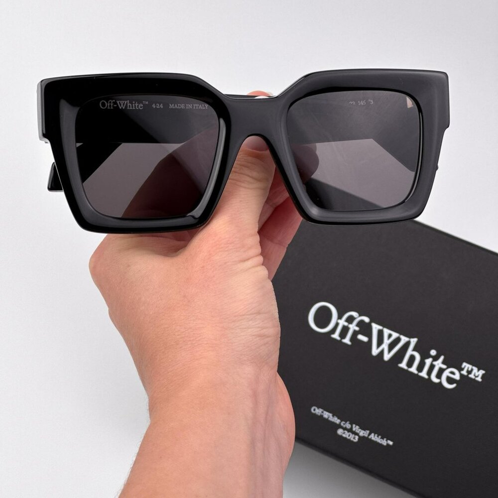 Off-White JACKSON Men Sunglasses Black Square Frame Grey Lenses | Model OERI13I